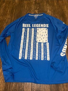 Reel Legends Men’s Blue Long Sleeve Performance Fishing Shirt Size Large